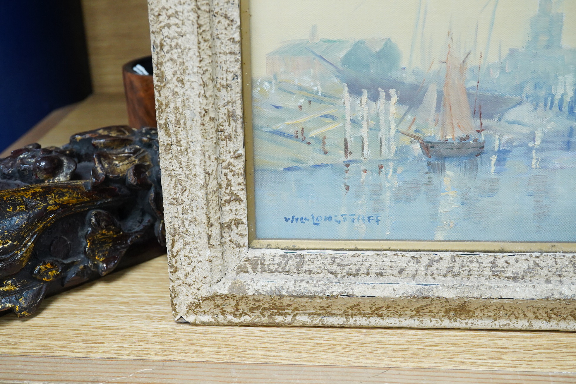 William Longstaff (1879-1953), Harbour scene possibly Littlehampton, signed, oil on canvas, 29 x 38cm